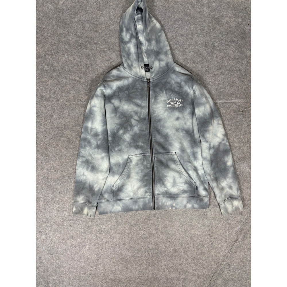 Maui and Sons Mens Large‎ Grey Tie Dye Full Zip Hoodie Ride Your Life Surf